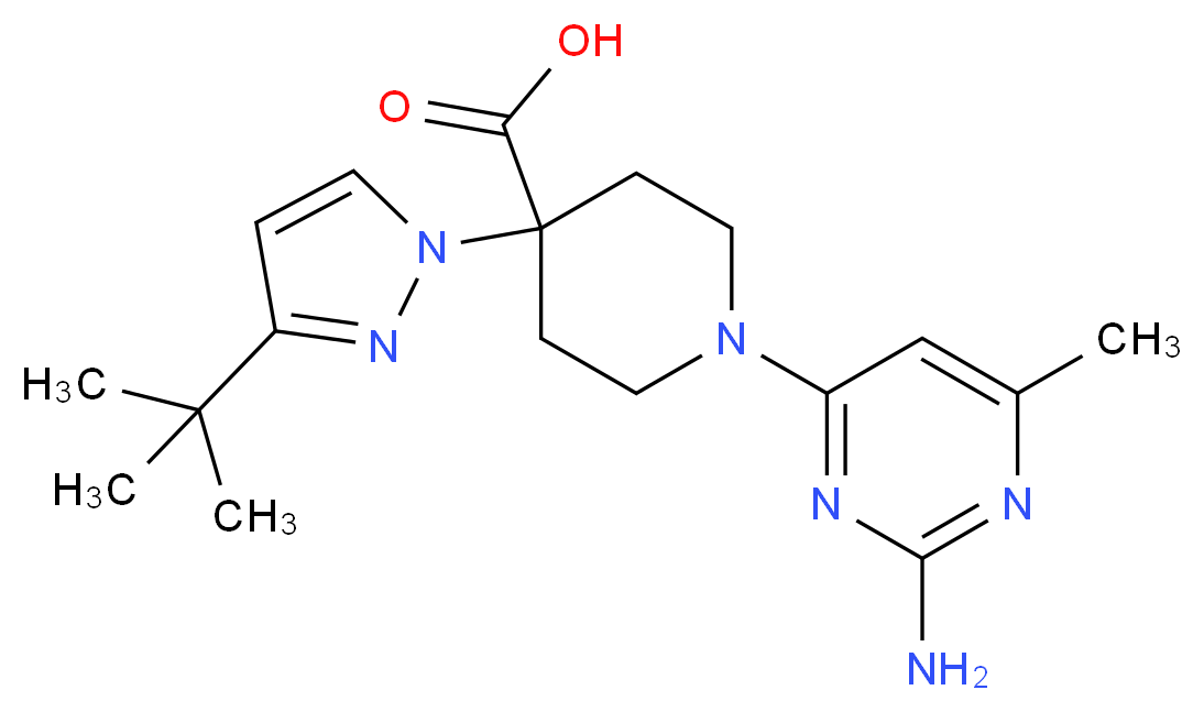 1-(2-amino-6-methylpyrimidin-4-yl)-4-(3-tert-butyl-1H-pyrazol-1-yl)piperidine-4-carboxylic acid_分子结构_CAS_)