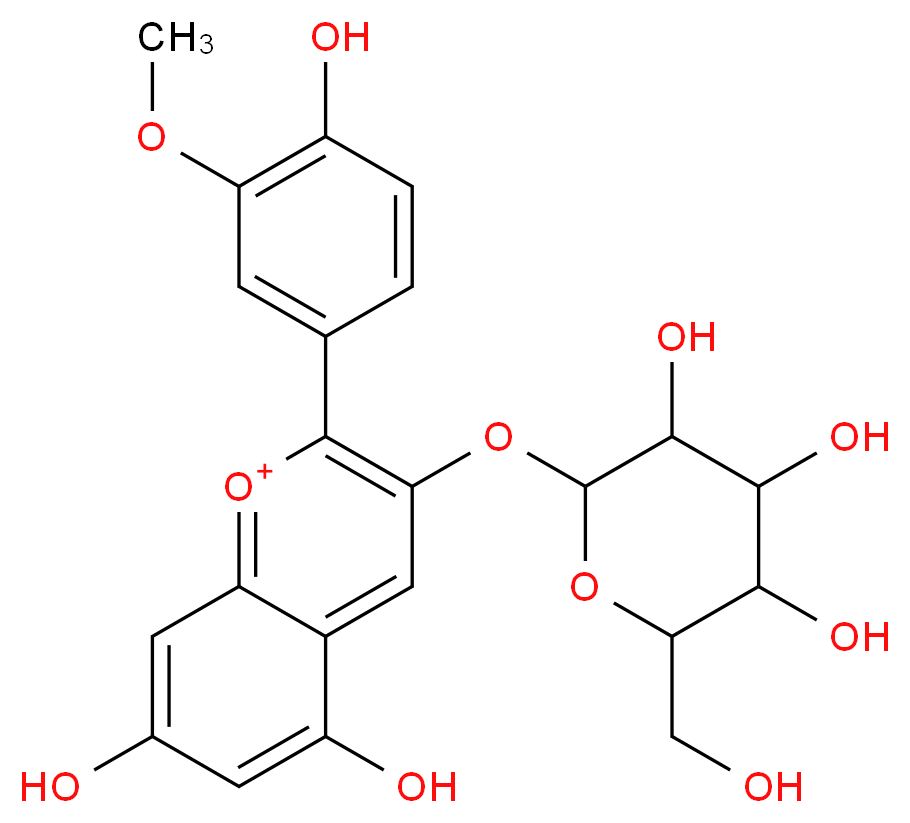 5,7-dihydroxy-2-(4-hydroxy-3-methoxyphenyl)-3-{[3,4,5-trihydroxy-6-(hydroxymethyl)oxan-2-yl]oxy}-1λ<sup>4</sup>-chromen-1-ylium_分子结构_CAS_68795-37-9