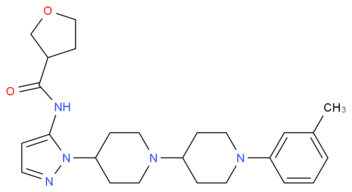 N-{1-[1'-(3-methylphenyl)-1,4'-bipiperidin-4-yl]-1H-pyrazol-5-yl}tetrahydro-3-furancarboxamide_分子结构_CAS_)