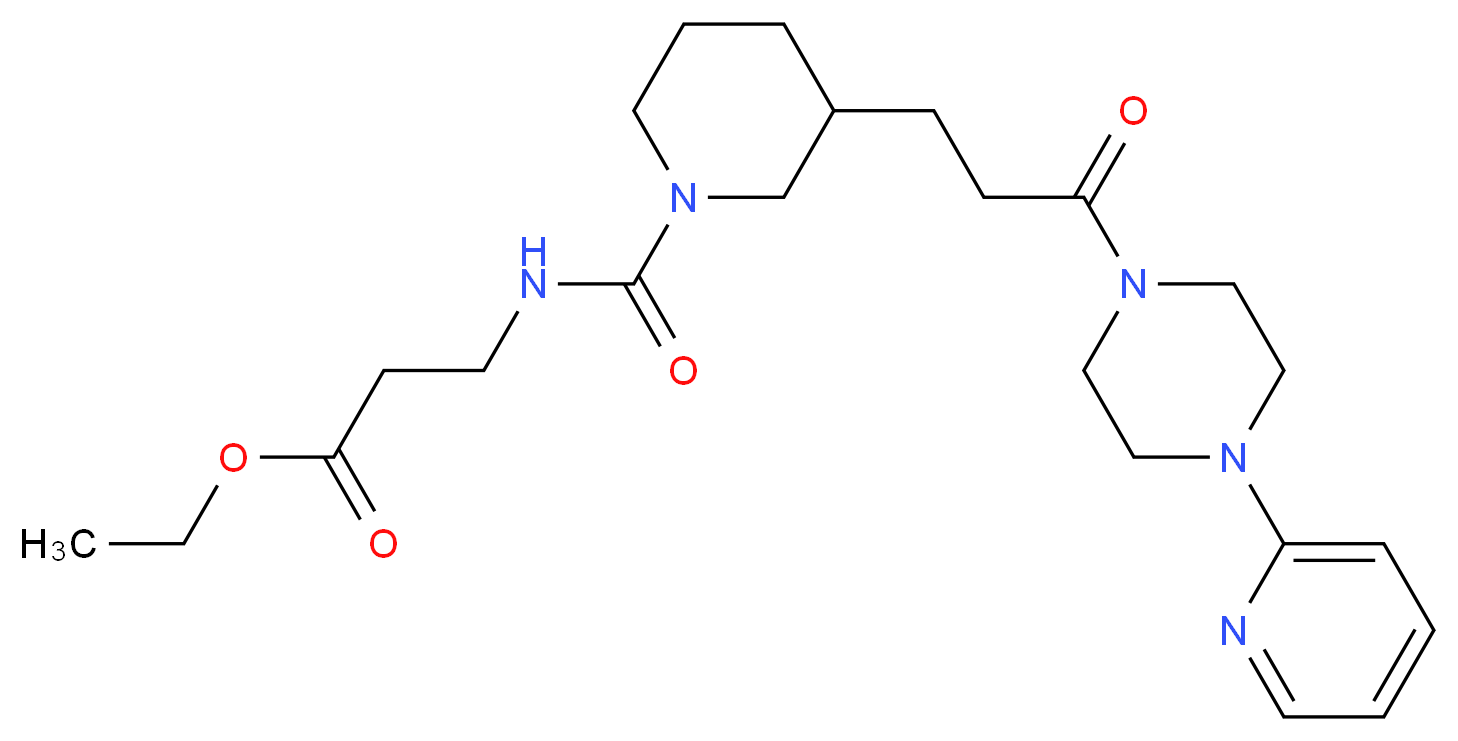 ethyl N-[(3-{3-oxo-3-[4-(2-pyridinyl)-1-piperazinyl]propyl}-1-piperidinyl)carbonyl]-beta-alaninate_分子结构_CAS_)
