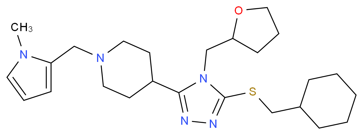 4-[5-[(cyclohexylmethyl)thio]-4-(tetrahydro-2-furanylmethyl)-4H-1,2,4-triazol-3-yl]-1-[(1-methyl-1H-pyrrol-2-yl)methyl]piperidine_分子结构_CAS_)
