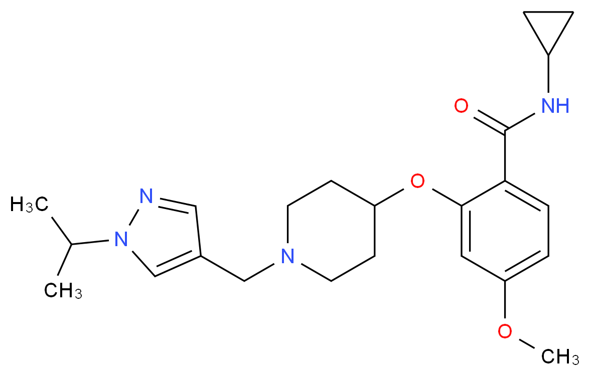 N-cyclopropyl-2-({1-[(1-isopropyl-1H-pyrazol-4-yl)methyl]-4-piperidinyl}oxy)-4-methoxybenzamide_分子结构_CAS_)