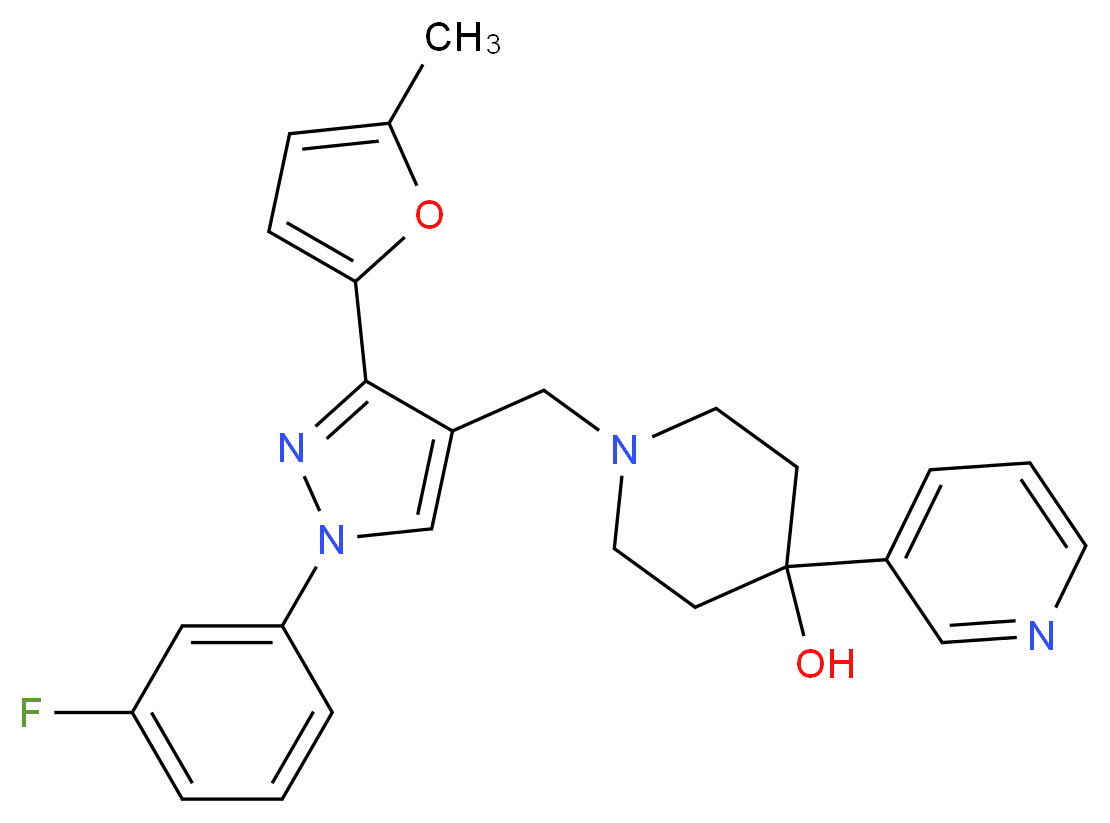 1-{[1-(3-fluorophenyl)-3-(5-methyl-2-furyl)-1H-pyrazol-4-yl]methyl}-4-(3-pyridinyl)-4-piperidinol_分子结构_CAS_)