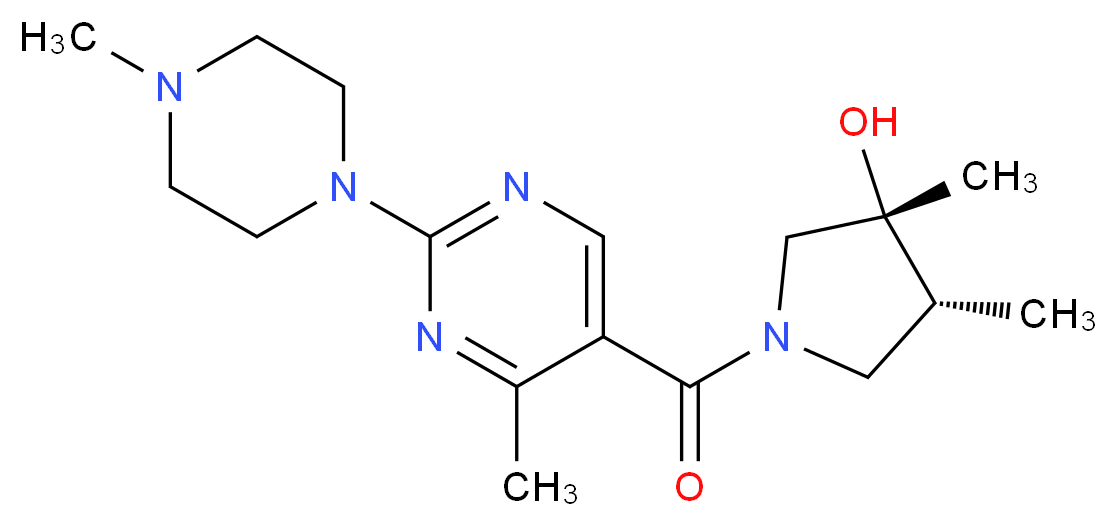 (3R*,4R*)-3,4-dimethyl-1-{[4-methyl-2-(4-methyl-1-piperazinyl)-5-pyrimidinyl]carbonyl}-3-pyrrolidinol_分子结构_CAS_)