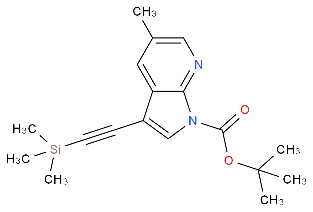 tert-Butyl 5-methyl-3-((trimethylsilyl)ethynyl)-1H-pyrrolo[2,3-b]pyridine-1-carboxylate_分子结构_CAS_1198103-89-7)