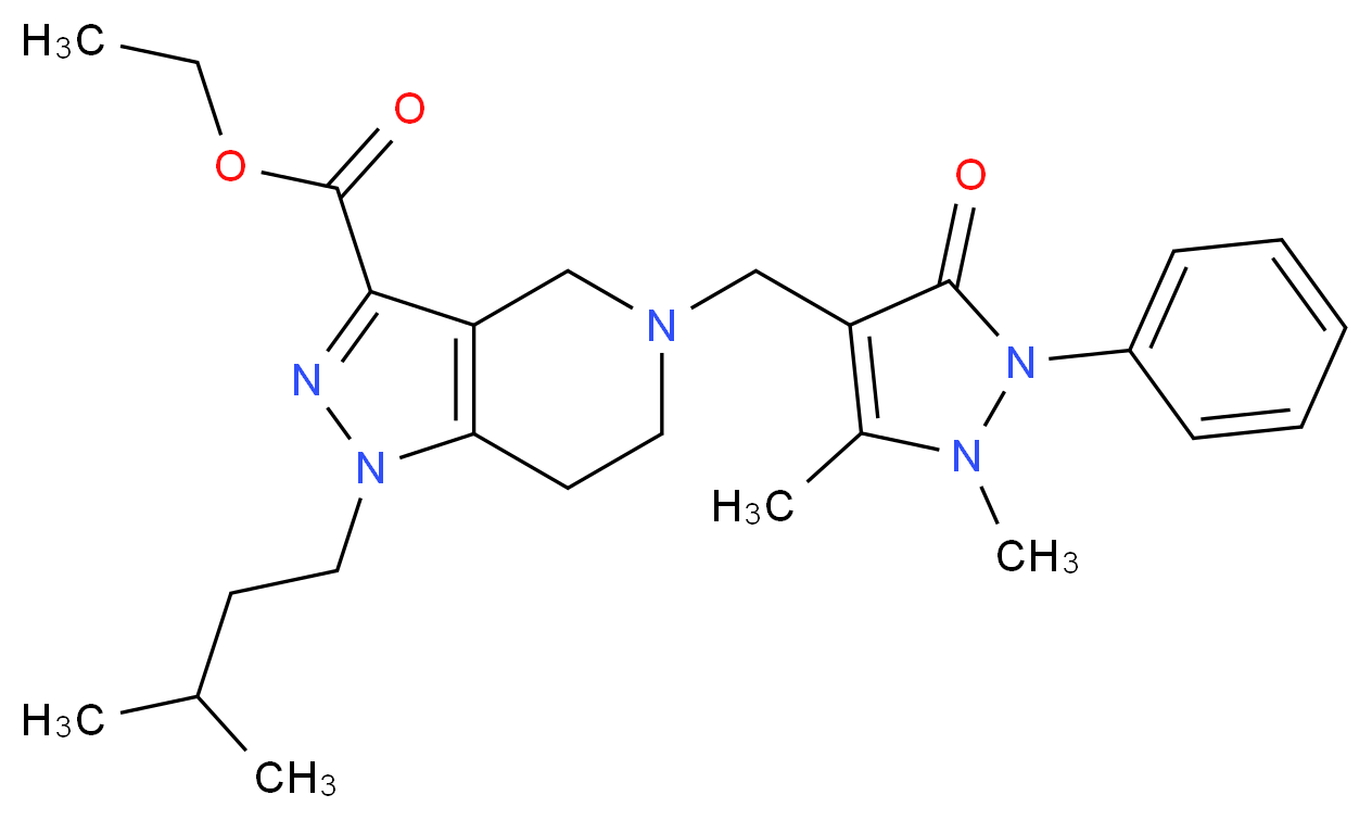 ethyl 5-[(1,5-dimethyl-3-oxo-2-phenyl-2,3-dihydro-1H-pyrazol-4-yl)methyl]-1-(3-methylbutyl)-4,5,6,7-tetrahydro-1H-pyrazolo[4,3-c]pyridine-3-carboxylate_分子结构_CAS_)