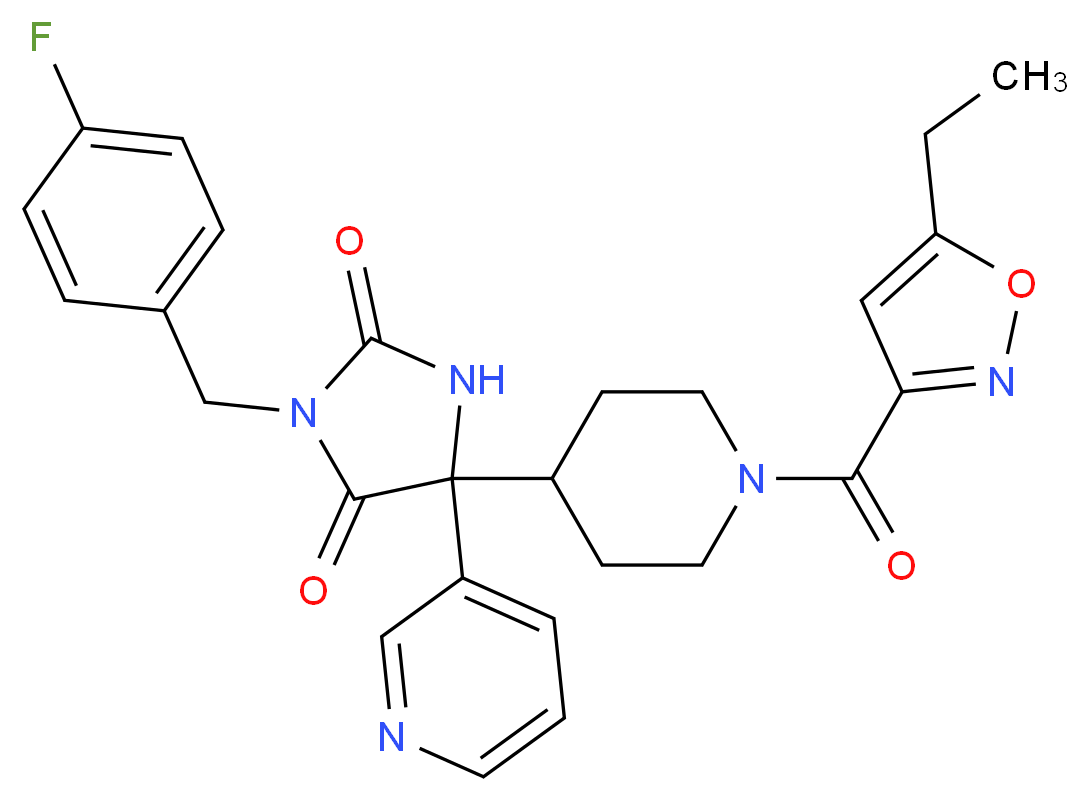 5-{1-[(5-ethyl-3-isoxazolyl)carbonyl]-4-piperidinyl}-3-(4-fluorobenzyl)-5-(3-pyridinyl)-2,4-imidazolidinedione_分子结构_CAS_)
