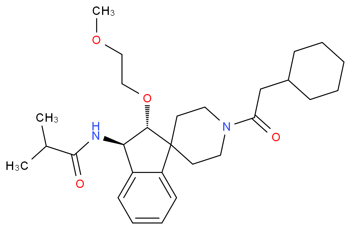 N-[(2R*,3R*)-1'-(cyclohexylacetyl)-2-(2-methoxyethoxy)-2,3-dihydrospiro[indene-1,4'-piperidin]-3-yl]-2-methylpropanamide_分子结构_CAS_)