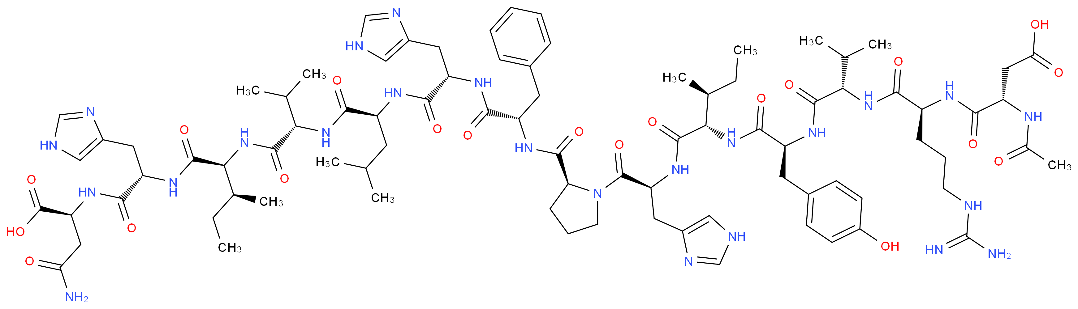 (3S)-3-{[(1S)-4-carbamimidamido-1-{[(1S)-1-{[(1S)-1-{[(1S,2S)-1-{[(2S)-1-[(2S)-2-{[(1S)-1-{[(1S)-1-{[(1S)-1-{[(1S)-1-{[(1S,2S)-1-{[(1S)-1-{[(1S)-2-carbamoyl-1-carboxyethyl]carbamoyl}-2-(1H-imidazol-4-yl)ethyl]carbamoyl}-2-methylbutyl]carbamoyl}-2-methylpropyl]carbamoyl}-3-methylbutyl]carbamoyl}-2-(1H-imidazol-4-yl)ethyl]carbamoyl}-2-phenylethyl]carbamoyl}pyrrolidin-1-yl]-3-(1H-imidazol-4-yl)-1-oxopropan-2-yl]carbamoyl}-2-methylbutyl]carbamoyl}-2-(4-hydroxyphenyl)ethyl]carbamoyl}-2-methylpropyl]carbamoyl}butyl]carbamoyl}-3-acetamidopropanoic acid_分子结构_CAS_104180-27-0