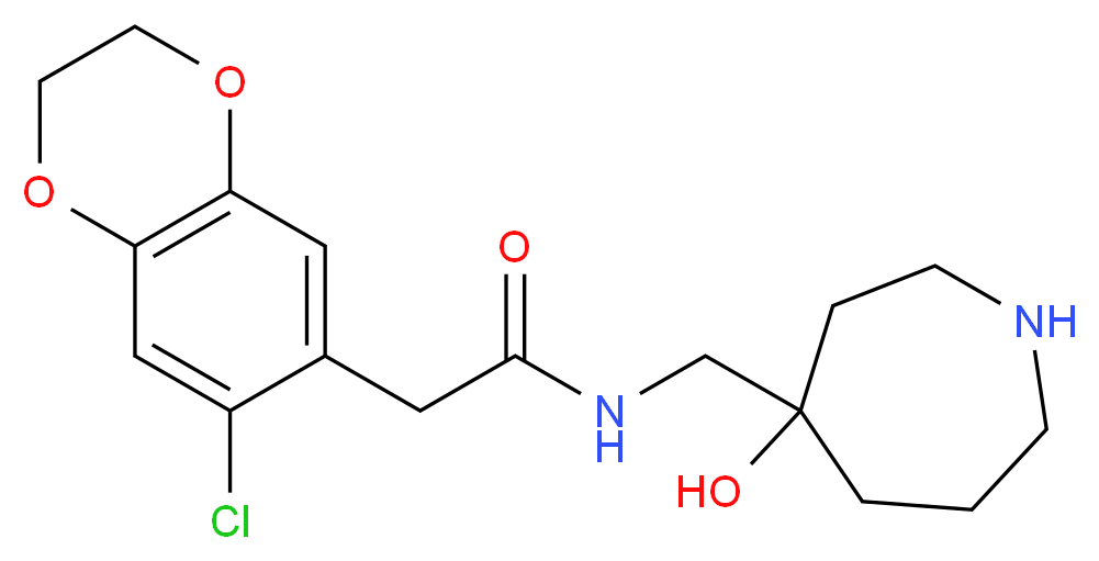 2-(7-chloro-2,3-dihydro-1,4-benzodioxin-6-yl)-N-[(4-hydroxy-4-azepanyl)methyl]acetamide_分子结构_CAS_)