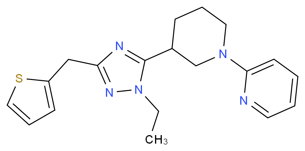 2-{3-[1-ethyl-3-(2-thienylmethyl)-1H-1,2,4-triazol-5-yl]piperidin-1-yl}pyridine_分子结构_CAS_)