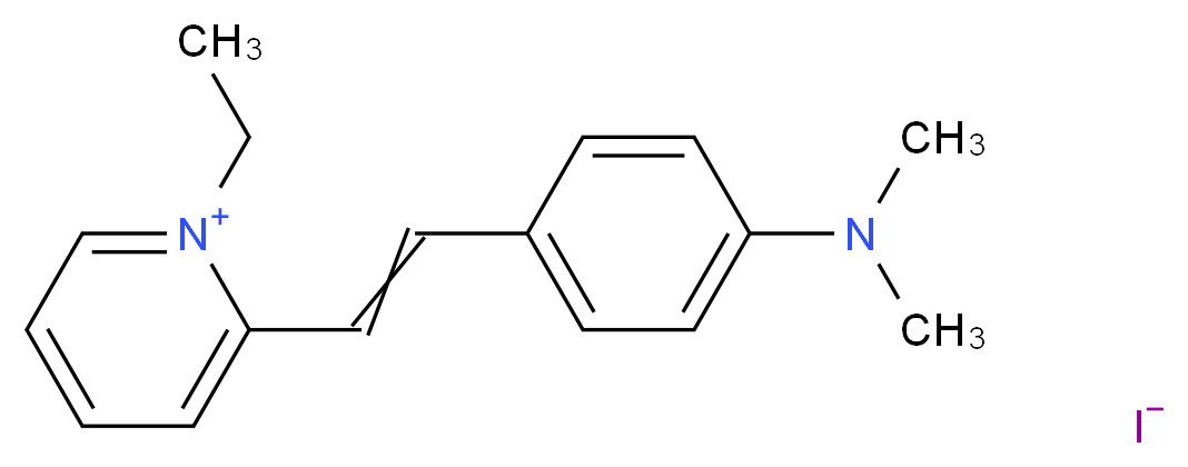 2-{2-[4-(dimethylamino)phenyl]ethenyl}-1-ethylpyridin-1-ium iodide_分子结构_CAS_3785-01-1