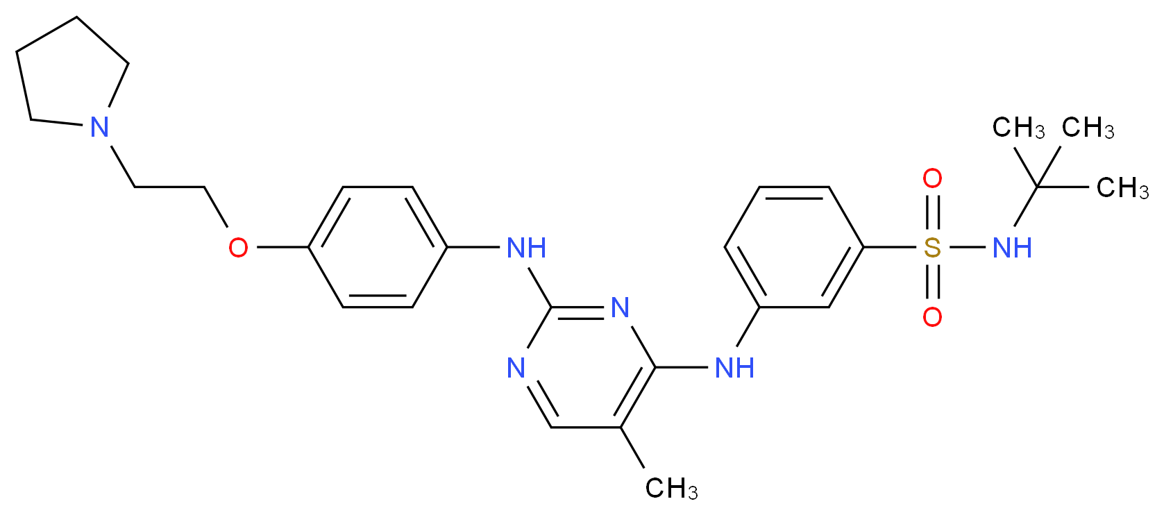 N-tert-butyl-3-{[5-methyl-2-({4-[2-(pyrrolidin-1-yl)ethoxy]phenyl}amino)pyrimidin-4-yl]amino}benzene-1-sulfonamide_分子结构_CAS_936091-26-8