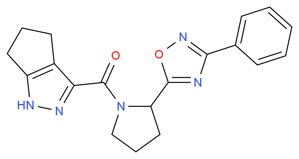 3-{[2-(3-phenyl-1,2,4-oxadiazol-5-yl)-1-pyrrolidinyl]carbonyl}-1,4,5,6-tetrahydrocyclopenta[c]pyrazole_分子结构_CAS_)
