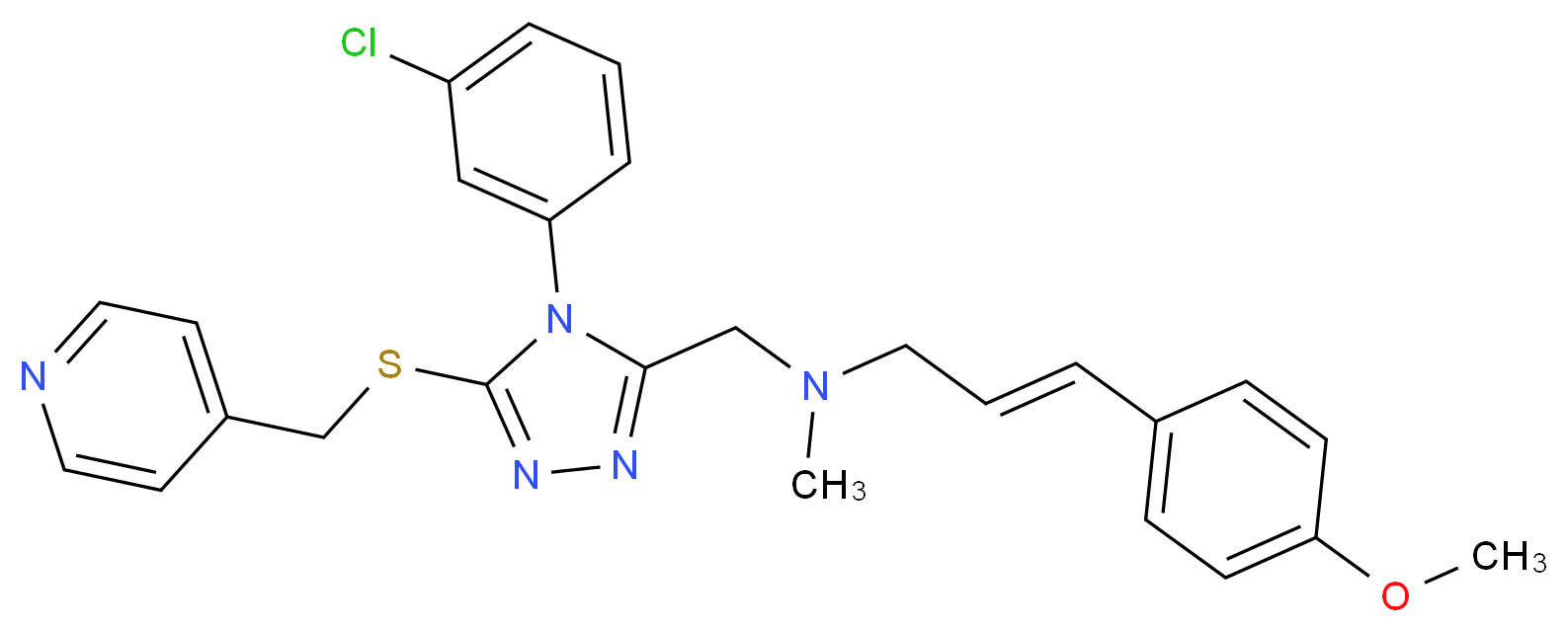 (2E)-N-({4-(3-chlorophenyl)-5-[(4-pyridinylmethyl)thio]-4H-1,2,4-triazol-3-yl}methyl)-3-(4-methoxyphenyl)-N-methyl-2-propen-1-amine_分子结构_CAS_)