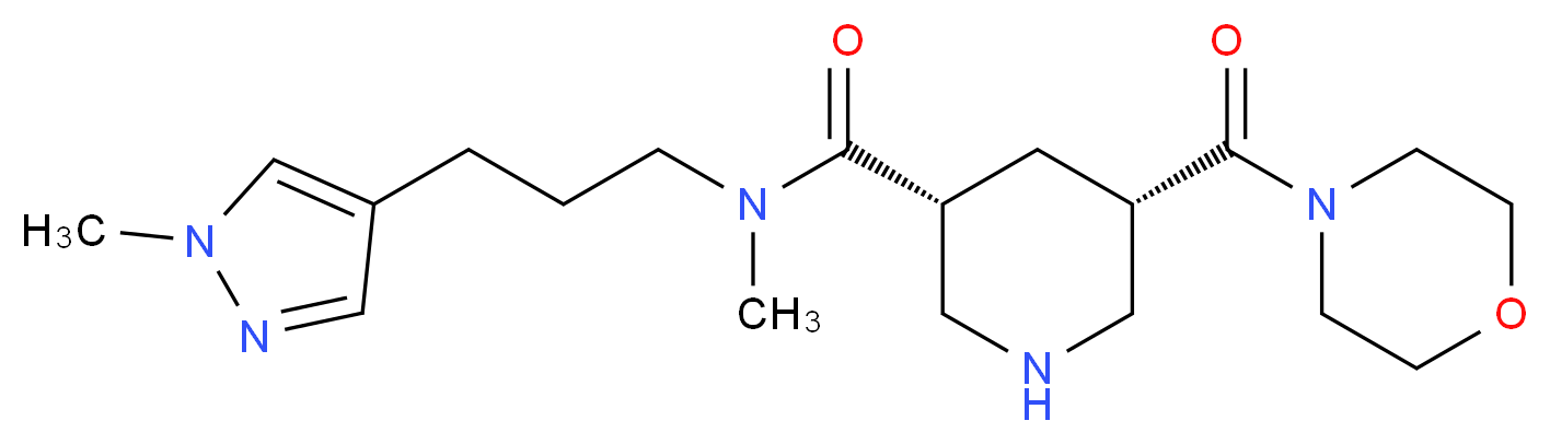 (3R*,5S*)-N-methyl-N-[3-(1-methyl-1H-pyrazol-4-yl)propyl]-5-(morpholin-4-ylcarbonyl)piperidine-3-carboxamide_分子结构_CAS_)