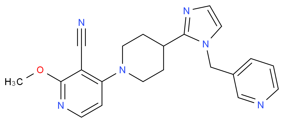 2-methoxy-4-{4-[1-(pyridin-3-ylmethyl)-1H-imidazol-2-yl]piperidin-1-yl}nicotinonitrile_分子结构_CAS_)