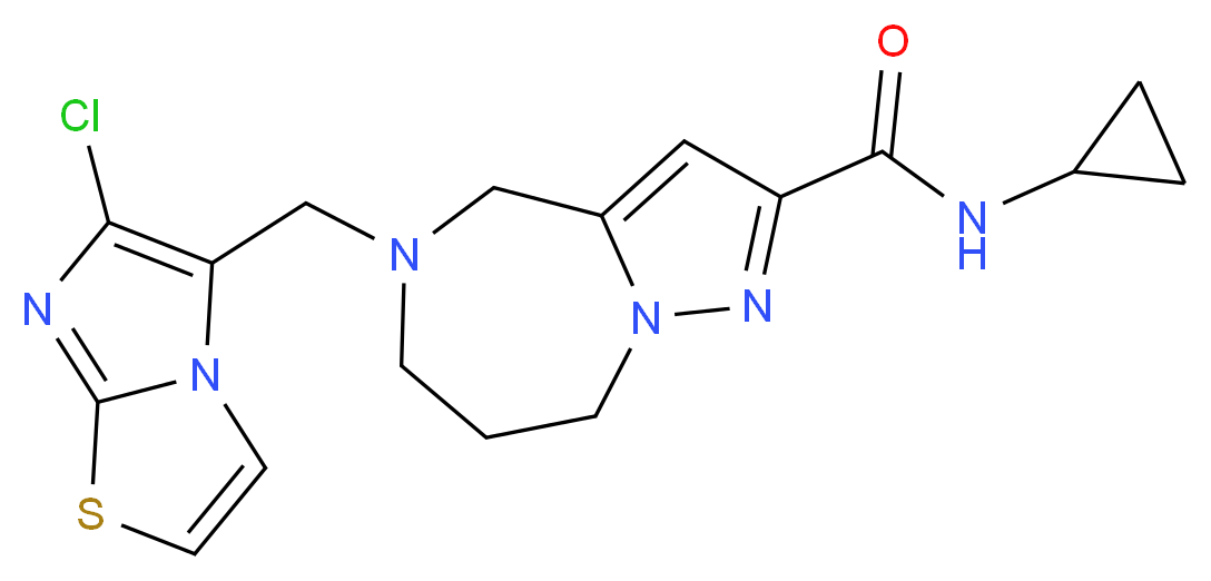 5-[(6-chloroimidazo[2,1-b][1,3]thiazol-5-yl)methyl]-N-cyclopropyl-5,6,7,8-tetrahydro-4H-pyrazolo[1,5-a][1,4]diazepine-2-carboxamide_分子结构_CAS_)