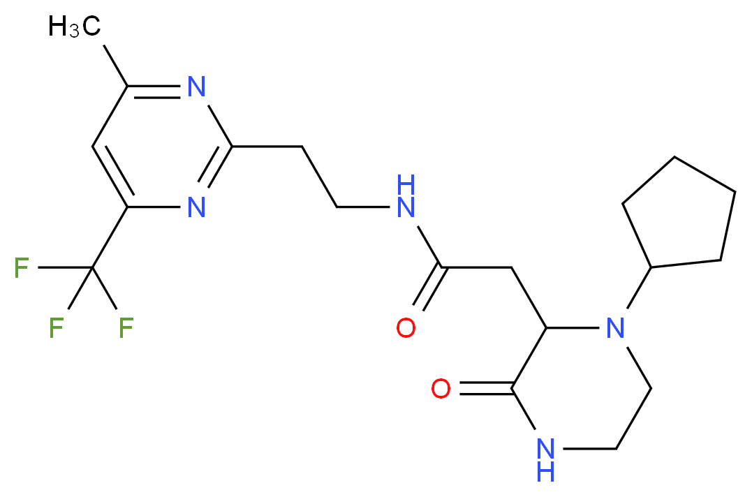 2-(1-cyclopentyl-3-oxo-2-piperazinyl)-N-{2-[4-methyl-6-(trifluoromethyl)-2-pyrimidinyl]ethyl}acetamide_分子结构_CAS_)