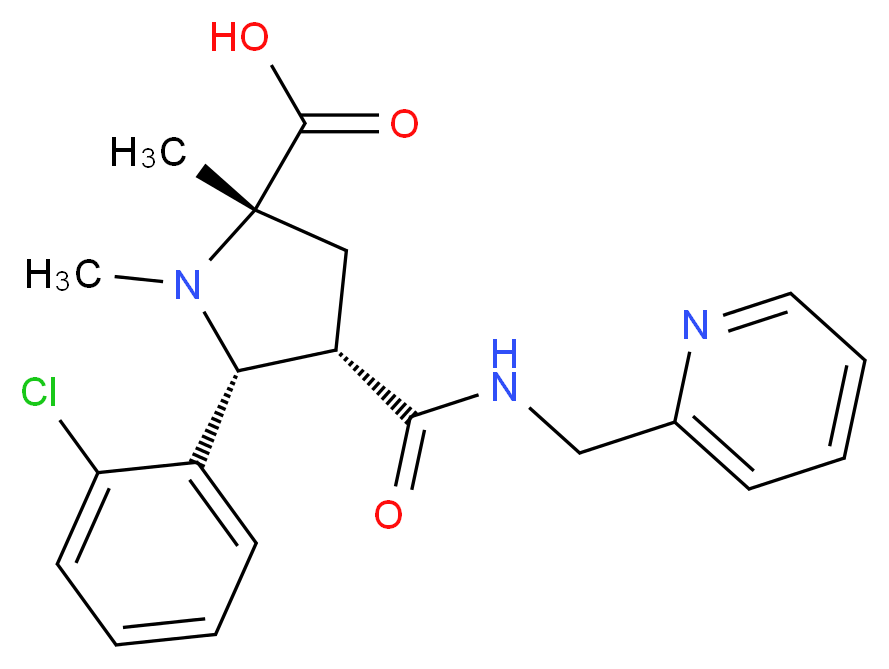 (2S*,4S*,5R*)-5-(2-chlorophenyl)-1,2-dimethyl-4-{[(pyridin-2-ylmethyl)amino]carbonyl}pyrrolidine-2-carboxylic acid_分子结构_CAS_)