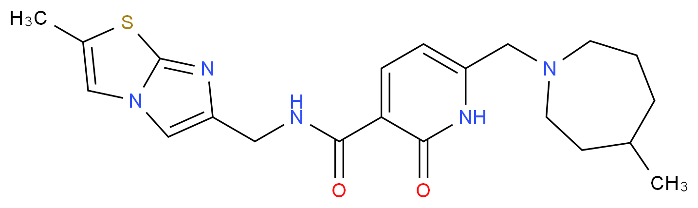 6-[(4-methylazepan-1-yl)methyl]-N-[(2-methylimidazo[2,1-b][1,3]thiazol-6-yl)methyl]-2-oxo-1,2-dihydropyridine-3-carboxamide_分子结构_CAS_)