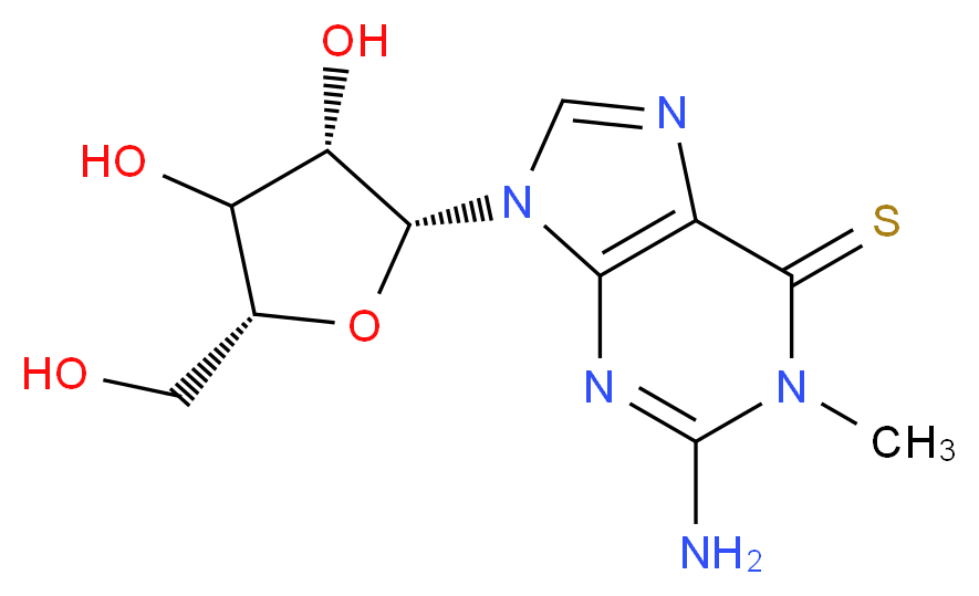 2-amino-9-[(2R,3S,5R)-3,4-dihydroxy-5-(hydroxymethyl)oxolan-2-yl]-1-methyl-6,9-dihydro-1H-purine-6-thione_分子结构_CAS_55727-08-7