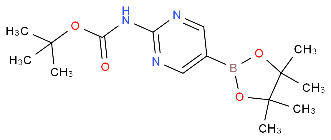 2-(tert-butoxycarbonylamino)pyrimidine-5-boronic acid, pinacol ester_分子结构_CAS_1032758-88-5)