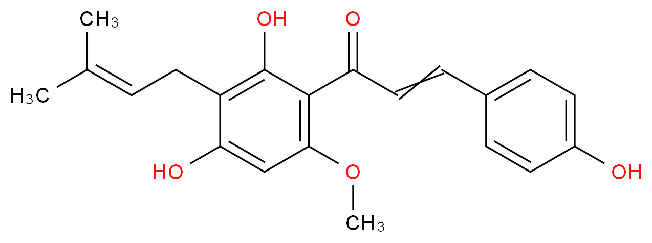 (2E)-1-[2,4-dihydroxy-6-methoxy-3-(3-methylbut-2-en-1-yl)phenyl]-3-(4-hydroxyphenyl)prop-2-en-1-one_分子结构_CAS_6754-58-1