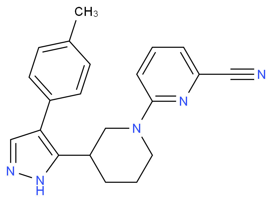 6-{3-[4-(4-methylphenyl)-1H-pyrazol-5-yl]piperidin-1-yl}pyridine-2-carbonitrile_分子结构_CAS_)