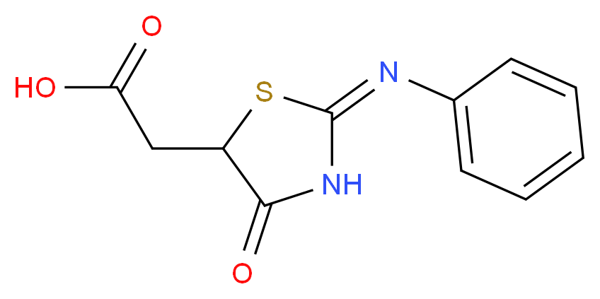 2-[(2E)-4-oxo-2-(phenylimino)-1,3-thiazolidin-5-yl]acetic acid_分子结构_CAS_67309-49-3