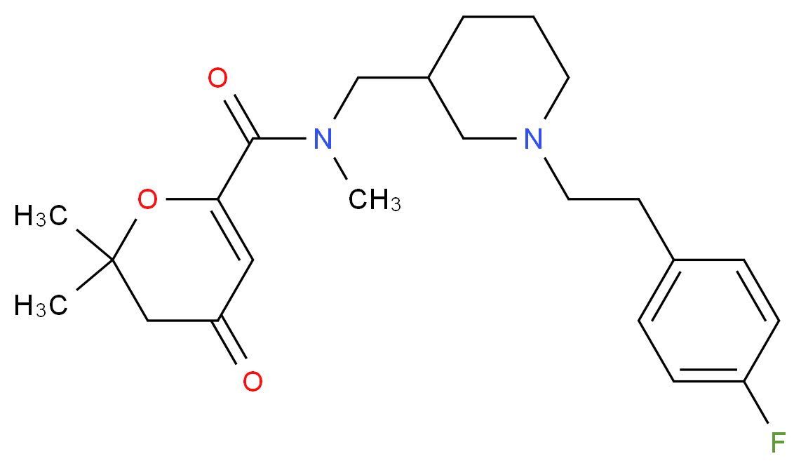 N-({1-[2-(4-fluorophenyl)ethyl]-3-piperidinyl}methyl)-N,2,2-trimethyl-4-oxo-3,4-dihydro-2H-pyran-6-carboxamide_分子结构_CAS_)