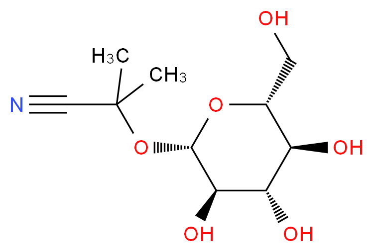2-methyl-2-{[(2S,3R,4S,5S,6R)-3,4,5-trihydroxy-6-(hydroxymethyl)oxan-2-yl]oxy}propanenitrile_分子结构_CAS_554-35-8
