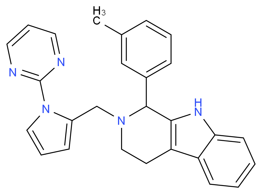 1-(3-methylphenyl)-2-{[1-(2-pyrimidinyl)-1H-pyrrol-2-yl]methyl}-2,3,4,9-tetrahydro-1H-beta-carboline_分子结构_CAS_)