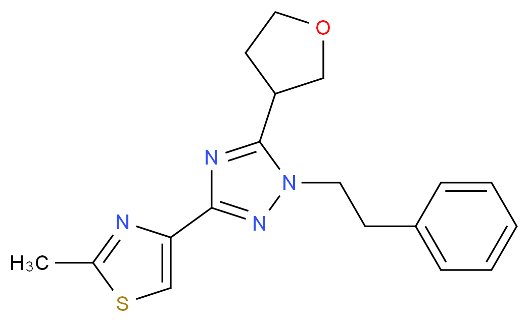 3-(2-methyl-1,3-thiazol-4-yl)-1-(2-phenylethyl)-5-(tetrahydrofuran-3-yl)-1H-1,2,4-triazole_分子结构_CAS_)
