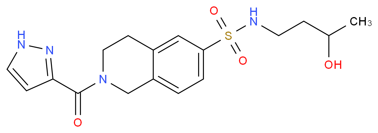 N-(3-hydroxybutyl)-2-(1H-pyrazol-3-ylcarbonyl)-1,2,3,4-tetrahydroisoquinoline-6-sulfonamide_分子结构_CAS_)