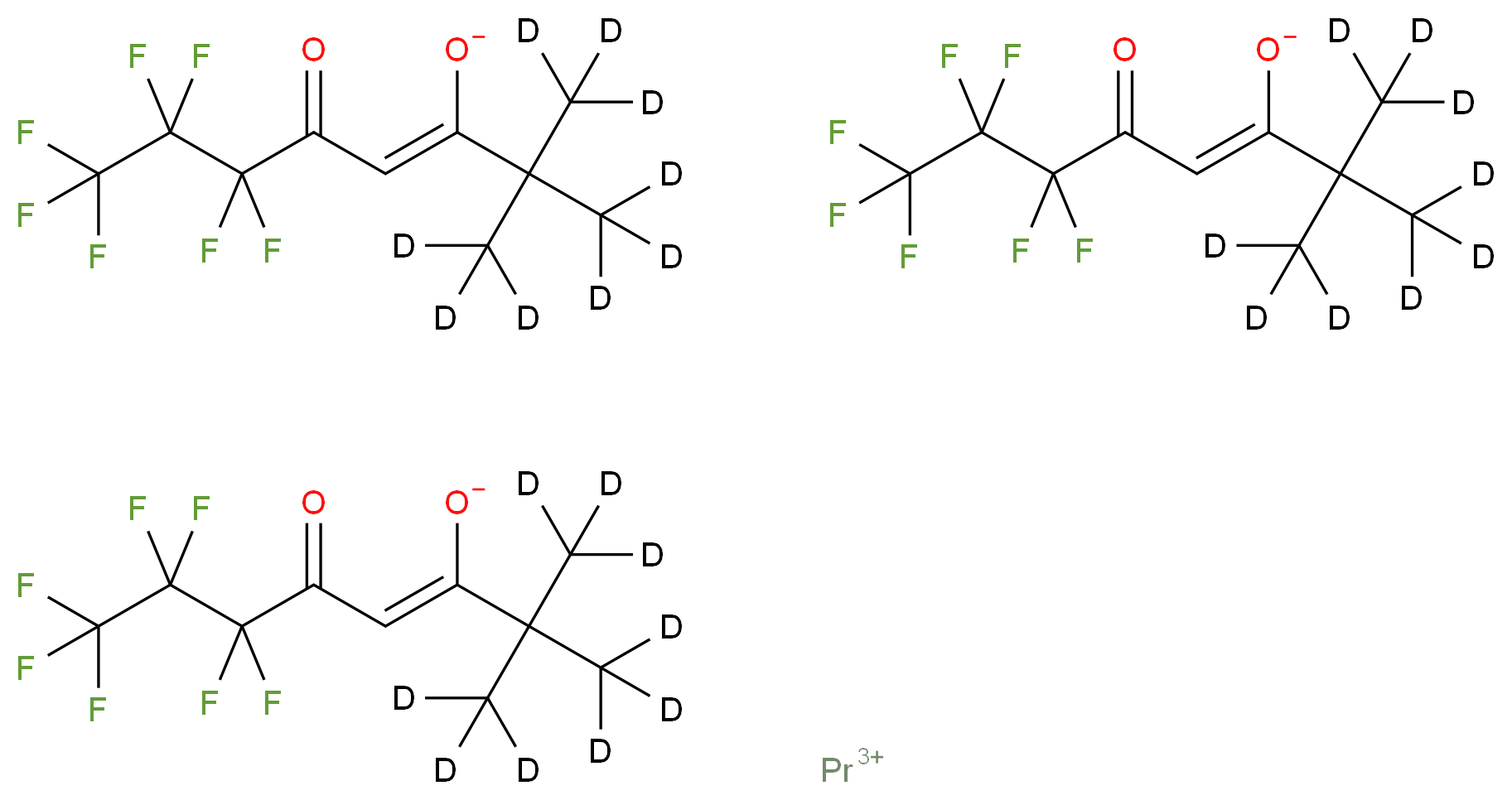 praseodymium(3+) ion tris((3Z)-6,6,7,7,8,8,8-heptafluoro-2,2-bis(<sup>2</sup>H<sub>3</sub>)methyl-5-oxo(1,1,1-<sup>2</sup>H<sub>3</sub>)oct-3-en-3-olate)_分子结构_CAS_42942-19-8