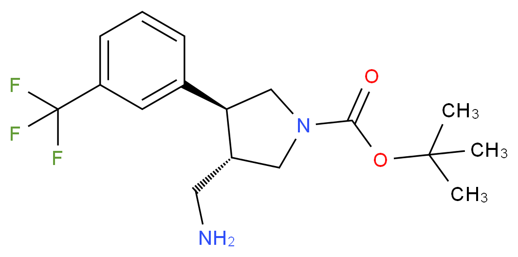 tert-butyl (3S,4S)-3-(aminomethyl)-4-[3-(trifluoromethyl)phenyl]pyrrolidine-1-carboxylate_分子结构_CAS_1260602-38-7
