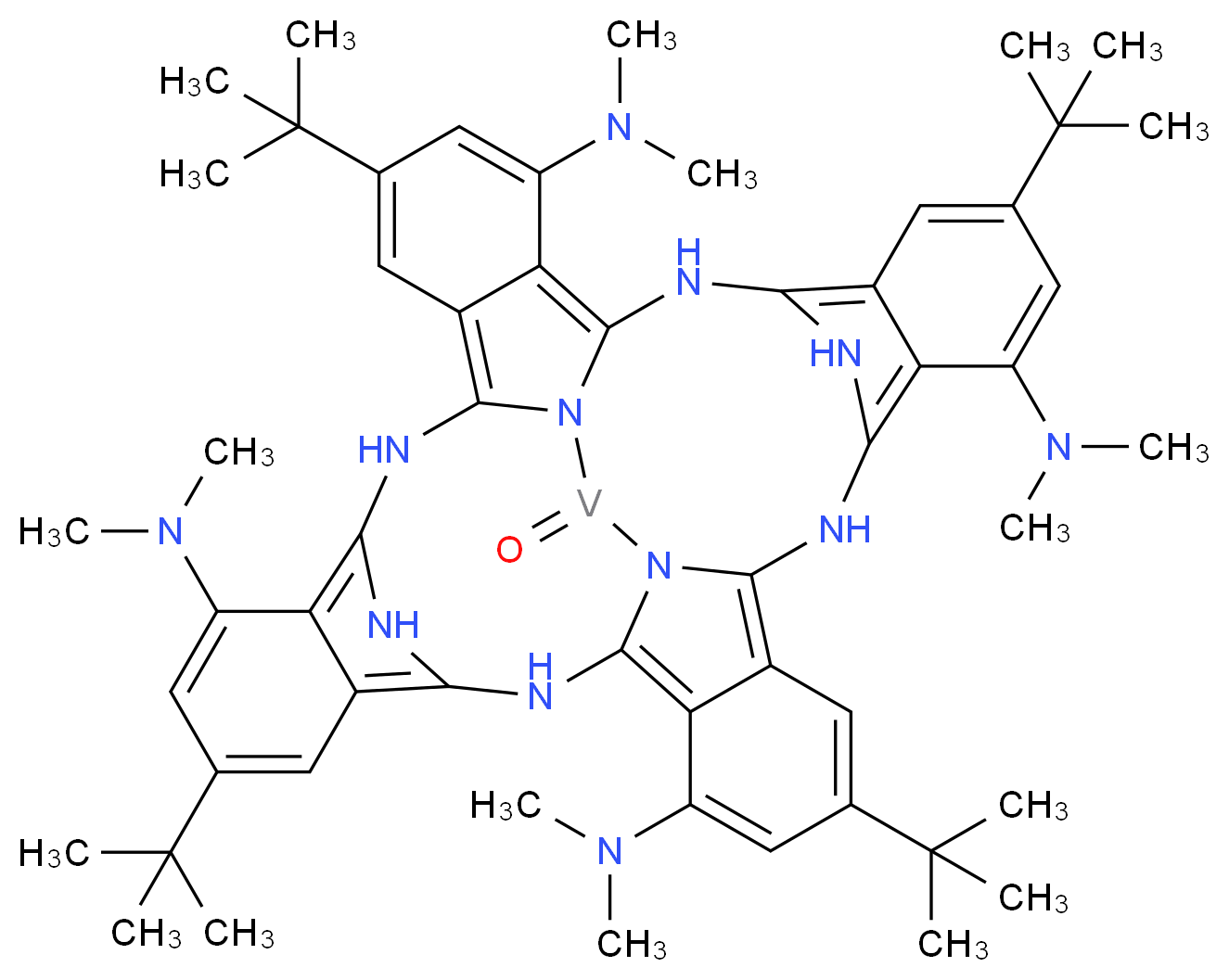 5,14,23,32-tetra-tert-butyl-3-N,3-N,12-N,12-N,21-N,21-N,30-N,30-N-octamethyl-38-oxo-9,18,27,36,37,39,40,41-octaaza-38-vanadadecacyclo[17.17.3.1<sup>1</sup><sup>0</sup>,<sup>1</sup><sup>7</sup>.1<sup>2</sup><sup>8</sup>,<sup>3</sup><sup>5</sup>.0<sup>2</sup>,<sup>7</sup>.0<sup>8</sup>,<sup>3</sup><sup>7</sup>.0<sup>1</sup><sup>1</sup>,<sup>1</sup><sup>6</sup>.0<sup>2</sup><sup>0</sup>,<sup>2</sup><sup>5</sup>.0<sup>2</sup><sup>6</sup>,<sup>3</sup><sup>9</sup>.0<sup>2</sup><sup>9</sup>,<sup>3</sup><sup>4</sup>]hentetraconta-1,3,5,7,10,12,14,16,19,21,23,25,28,30,32,34-hexadecaene-3,12,21,30-tetramine_分子结构_CAS_61114-01-0