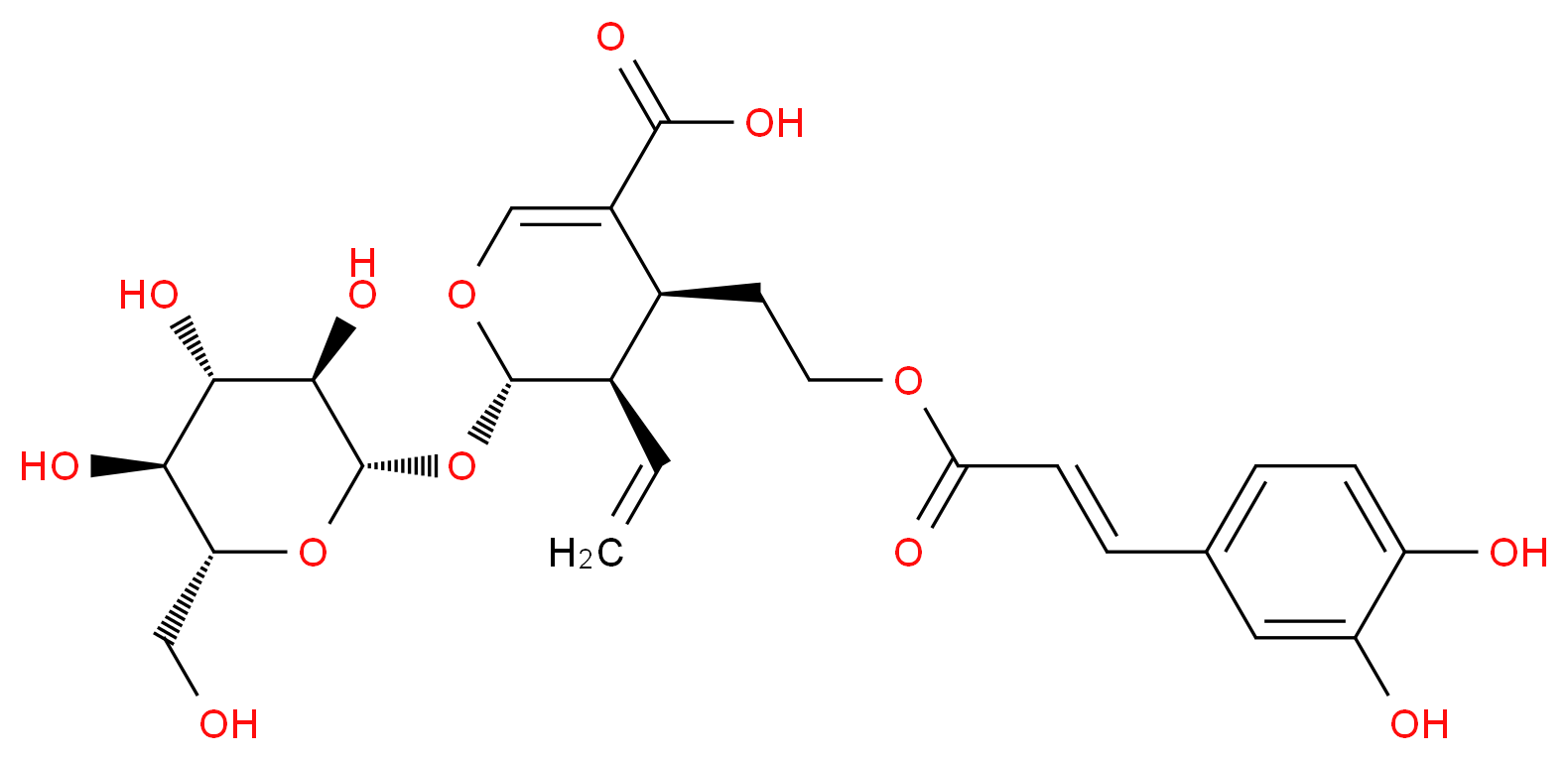 (2S,3R,4S)-4-(2-{[(2E)-3-(3,4-dihydroxyphenyl)prop-2-enoyl]oxy}ethyl)-3-ethenyl-2-{[(2S,3R,4S,5S,6R)-3,4,5-trihydroxy-6-(hydroxymethyl)oxan-2-yl]oxy}-3,4-dihydro-2H-pyran-5-carboxylic acid_分子结构_CAS_61186-24-1