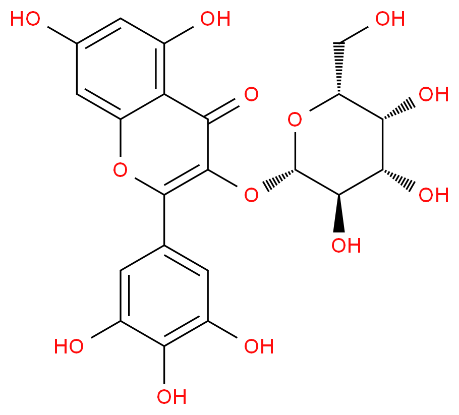 5,7-dihydroxy-3-{[(2S,3R,4S,5R,6R)-3,4,5-trihydroxy-6-(hydroxymethyl)oxan-2-yl]oxy}-2-(3,4,5-trihydroxyphenyl)-4H-chromen-4-one_分子结构_CAS_15648-86-9