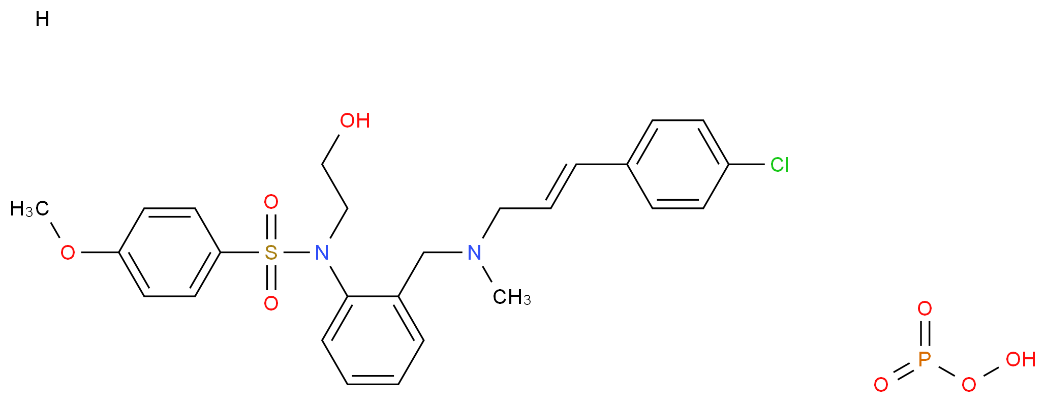 N-[2-({[(2E)-3-(4-chlorophenyl)prop-2-en-1-yl](methyl)amino}methyl)phenyl]-2-hydroxy-S-(4-methoxyphenyl)ethane-1-sulfonamido; phosphoperoxol_分子结构_CAS_1188890-41-6