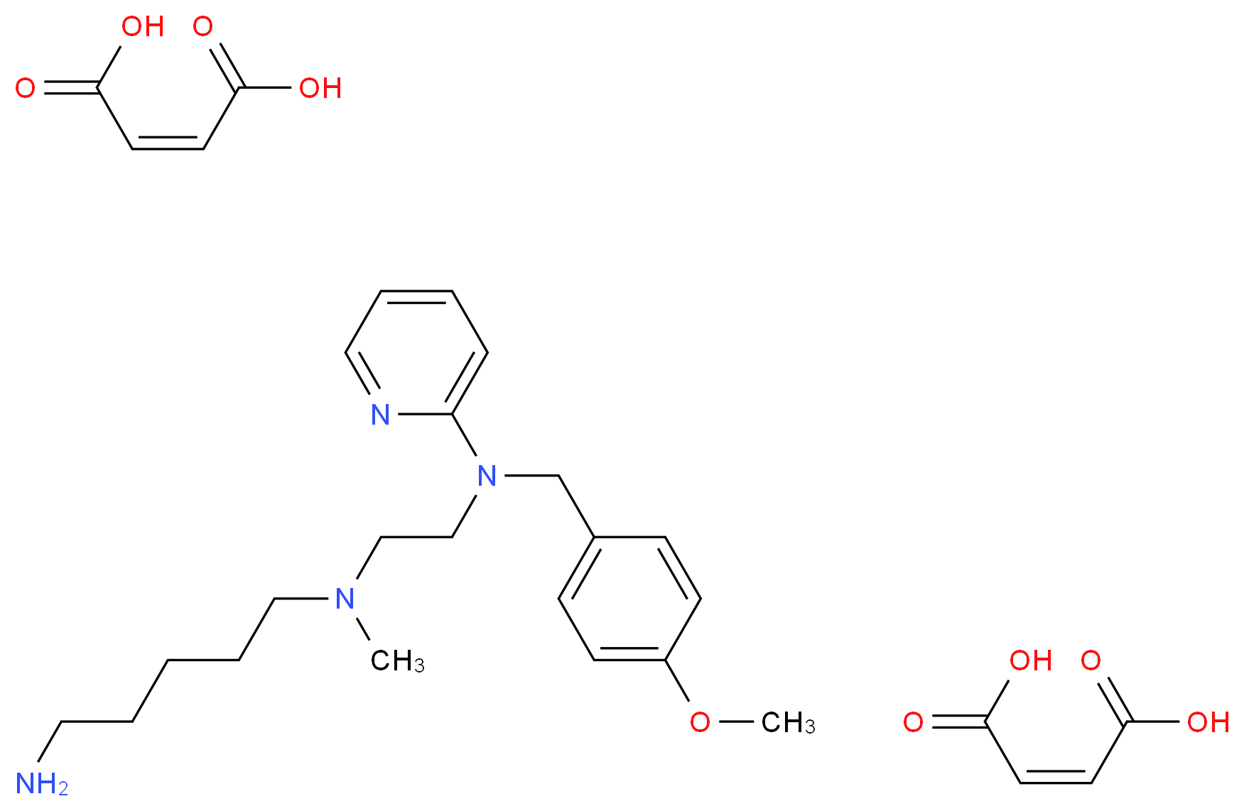 bis((2Z)-but-2-enedioic acid); N-{2-[(5-aminopentyl)(methyl)amino]ethyl}-N-[(4-methoxyphenyl)methyl]pyridin-2-amine_分子结构_CAS_109912-42-7