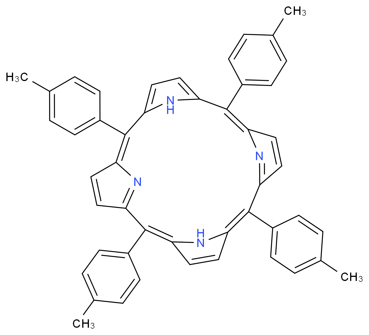 2,7,12,17-tetrakis(4-methylphenyl)-21,22,23,24-tetraazapentacyclo[16.2.1.1<sup>3</sup>,<sup>6</sup>.1<sup>8</sup>,<sup>1</sup><sup>1</sup>.1<sup>1</sup><sup>3</sup>,<sup>1</sup><sup>6</sup>]tetracosa-1,3,5,7,9,11(23),12,14,16,18(21),19-undecaene_分子结构_CAS_14527-51-6