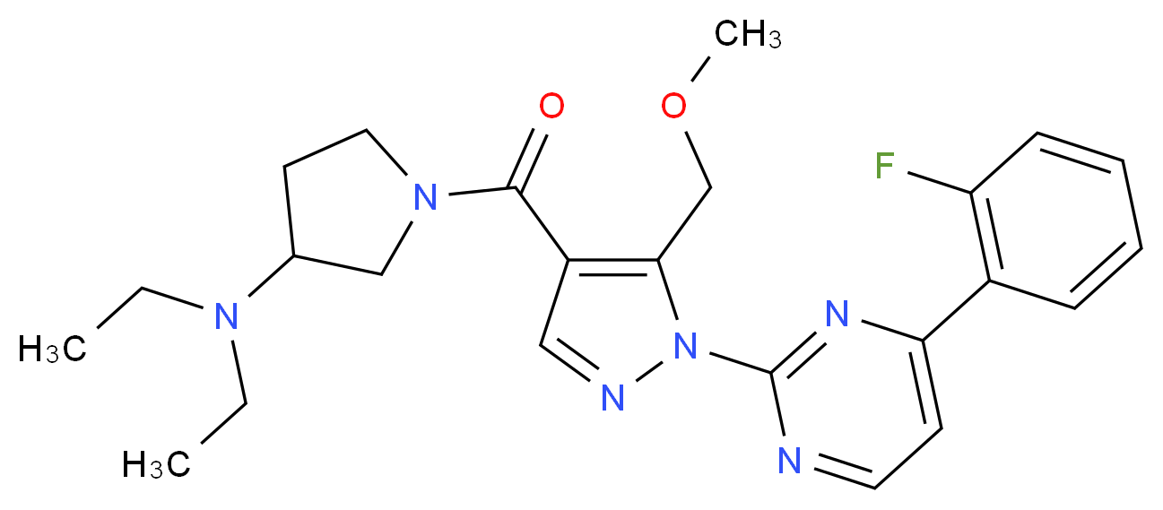 N,N-diethyl-1-{[1-[4-(2-fluorophenyl)-2-pyrimidinyl]-5-(methoxymethyl)-1H-pyrazol-4-yl]carbonyl}-3-pyrrolidinamine_分子结构_CAS_)