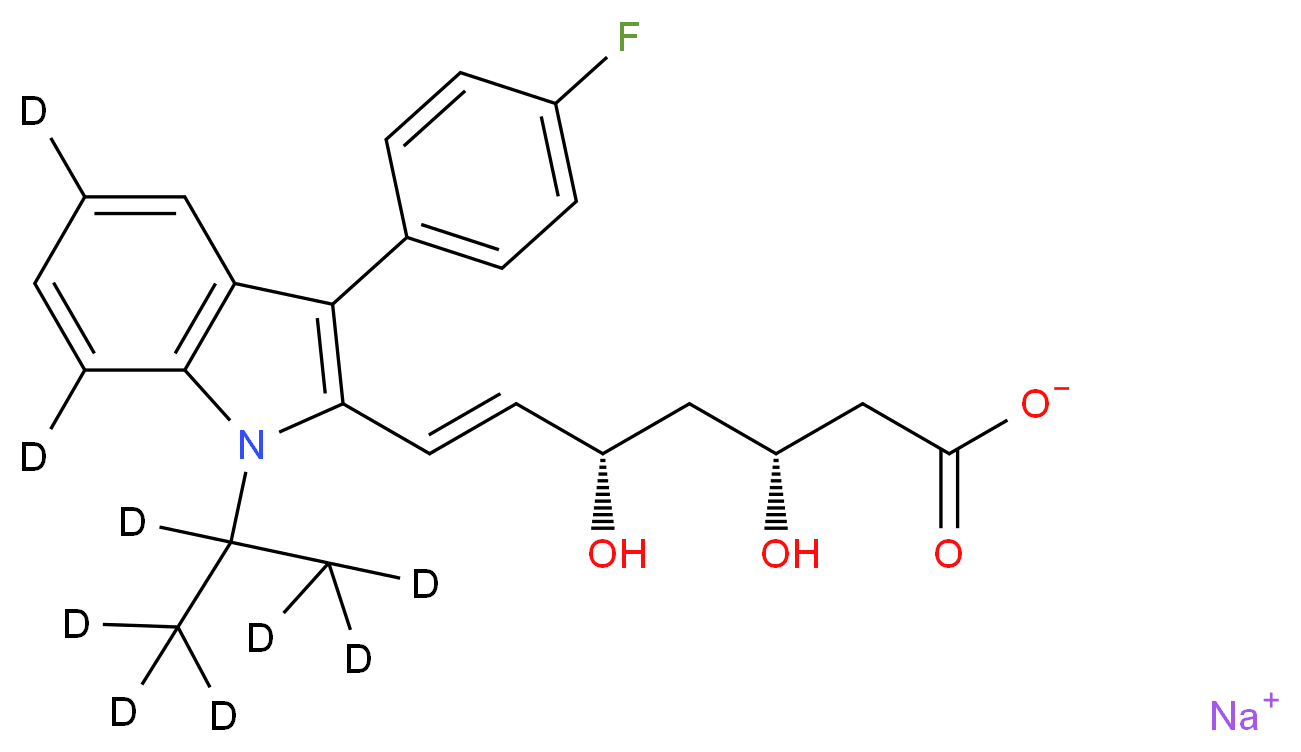 sodium (3R,5S,6E)-7-[3-(4-fluorophenyl)-1-[(<sup>2</sup>H<sub>7</sub>)propan-2-yl](5,7-<sup>2</sup>H<sub>2</sub>)-1H-indol-2-yl]-3,5-dihydroxyhept-6-enoate_分子结构_CAS_1260178-87-7