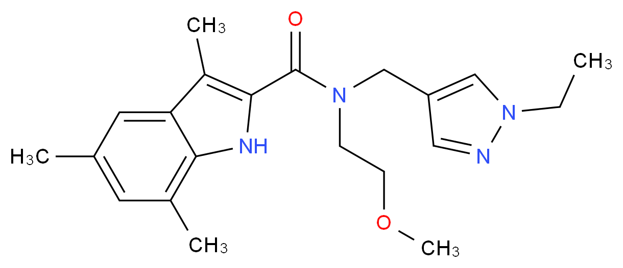 N-[(1-ethyl-1H-pyrazol-4-yl)methyl]-N-(2-methoxyethyl)-3,5,7-trimethyl-1H-indole-2-carboxamide_分子结构_CAS_)