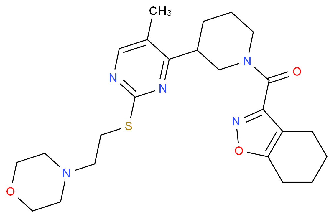 3-{[3-(5-methyl-2-{[2-(4-morpholinyl)ethyl]thio}-4-pyrimidinyl)-1-piperidinyl]carbonyl}-4,5,6,7-tetrahydro-1,2-benzisoxazole_分子结构_CAS_)