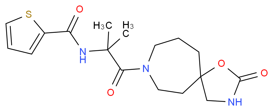 N-[1,1-dimethyl-2-oxo-2-(2-oxo-1-oxa-3,8-diazaspiro[4.6]undec-8-yl)ethyl]-2-thiophenecarboxamide (non-preferred name)_分子结构_CAS_)
