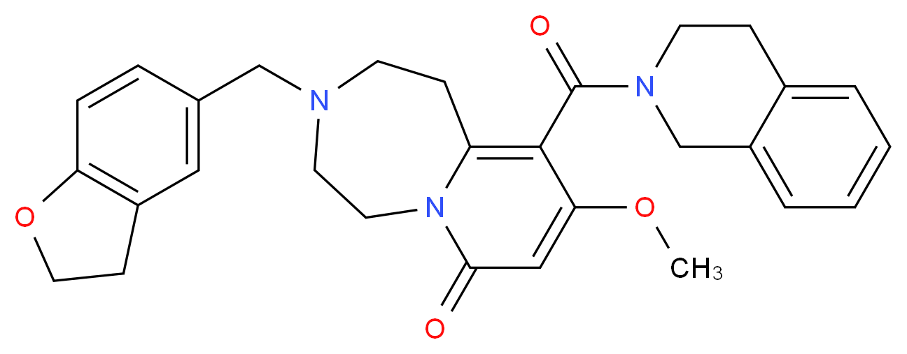 3-(2,3-dihydro-1-benzofuran-5-ylmethyl)-10-(3,4-dihydro-2(1H)-isoquinolinylcarbonyl)-9-methoxy-2,3,4,5-tetrahydropyrido[1,2-d][1,4]diazepin-7(1H)-one_分子结构_CAS_)