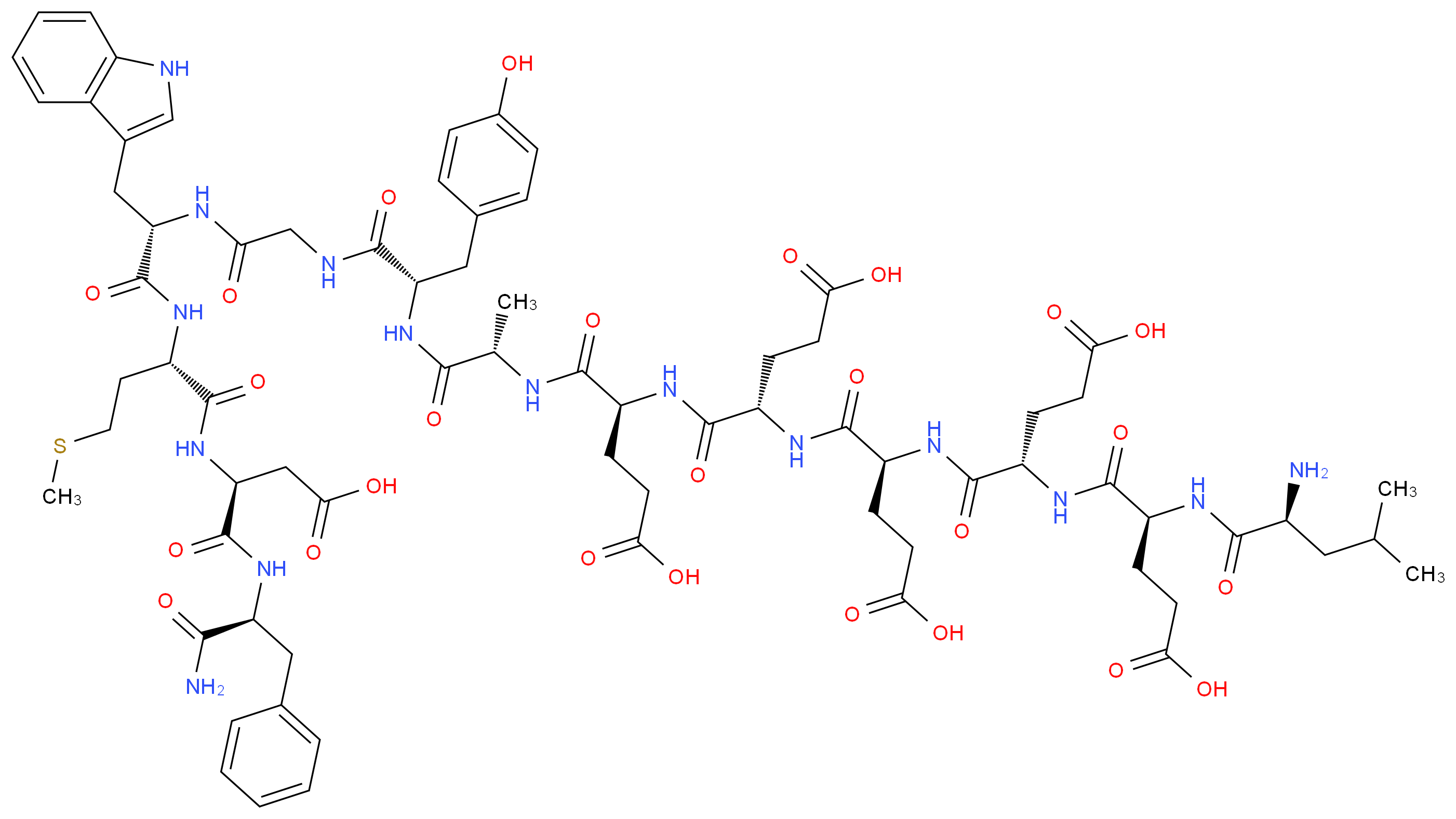 (4S)-4-[(2S)-2-[(2S)-2-[(2S)-2-[(2S)-2-[(2S)-2-amino-4-methylpentanamido]-4-carboxybutanamido]-4-carboxybutanamido]-4-carboxybutanamido]-4-carboxybutanamido]-4-{[(1S)-1-{[(1S)-1-[({[(1S)-1-{[(1S)-1-{[(1S)-1-{[(1S)-1-carbamoyl-2-phenylethyl]carbamoyl}-2-carboxyethyl]carbamoyl}-3-(methylsulfanyl)propyl]carbamoyl}-2-(1H-indol-3-yl)ethyl]carbamoyl}methyl)carbamoyl]-2-(4-hydroxyphenyl)ethyl]carbamoyl}ethyl]carbamoyl}butanoic acid_分子结构_CAS_60748-07-4